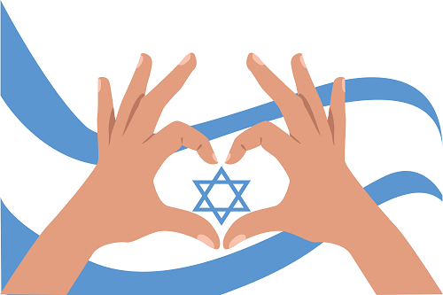 דגל ישראל וידיים בצורת לב